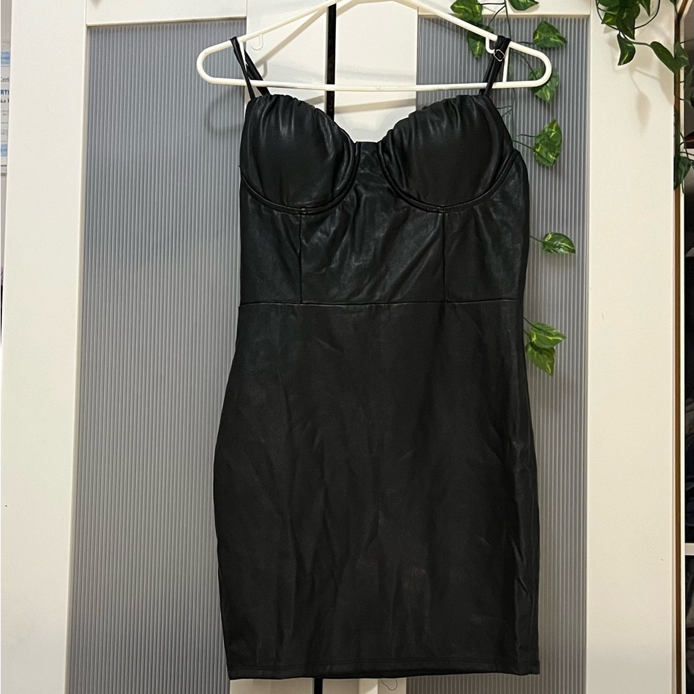 Black Faux Leather Mini Dress